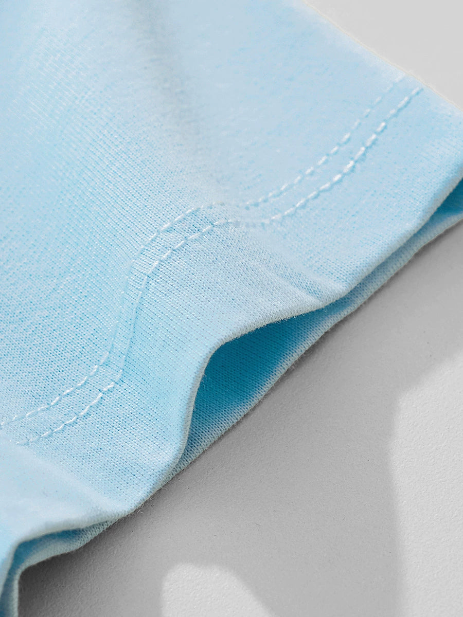 Light blue cotton t-shirt sleeve with double stitching detail