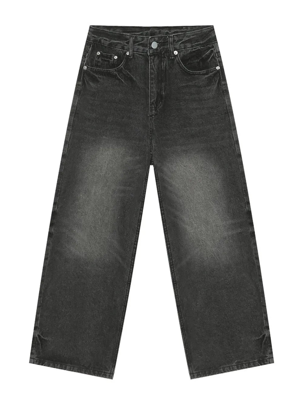 Dark wash wide leg denim jeans with a vintage faded look.