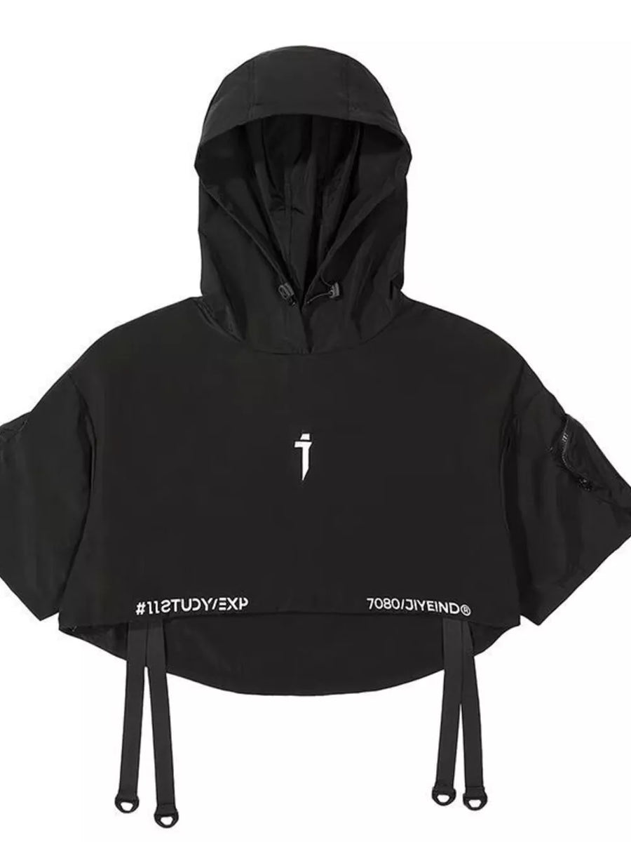 Men's Oversized Cropped Hoodie in Black