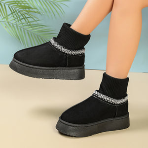 camel boots featuring knit cuff and geometric