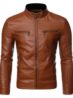 Coffee Men's Plus Size Zip Up Motorcycle Jacket