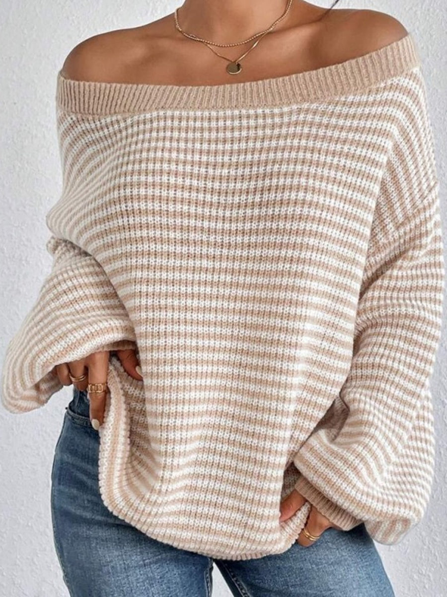 classic pullover sweater in Gray with off-shoulder