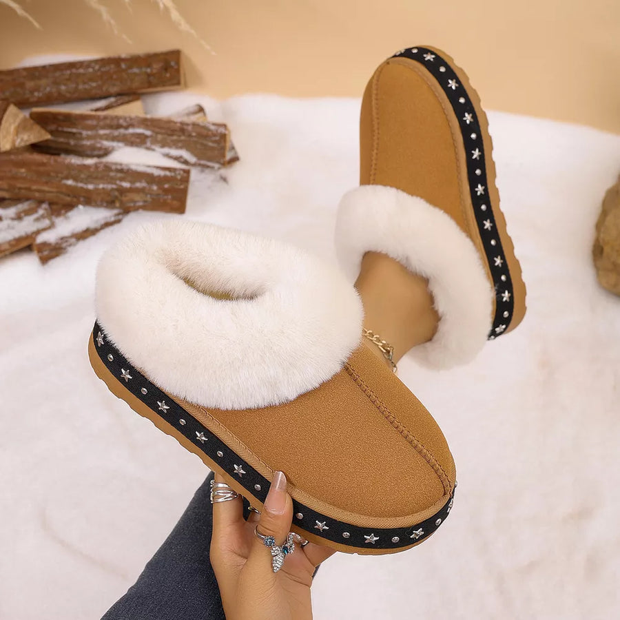 ankle boots in camel with faux fur lining and ankle-length