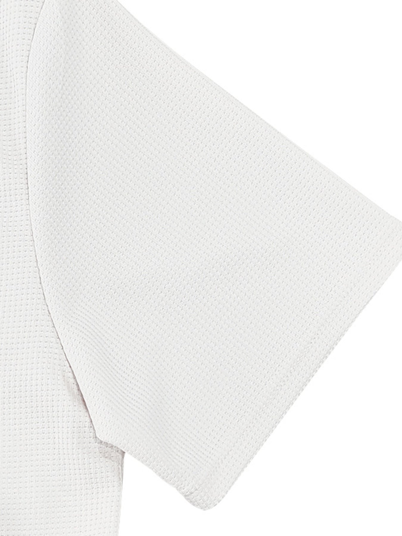 White cotton t-shirt with waffle texture and short sleeves.