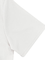White cotton t-shirt with waffle texture and short sleeves.