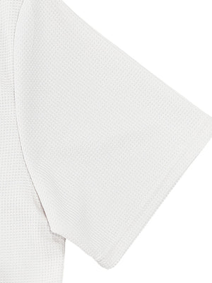 White cotton t-shirt with waffle texture and short sleeves.