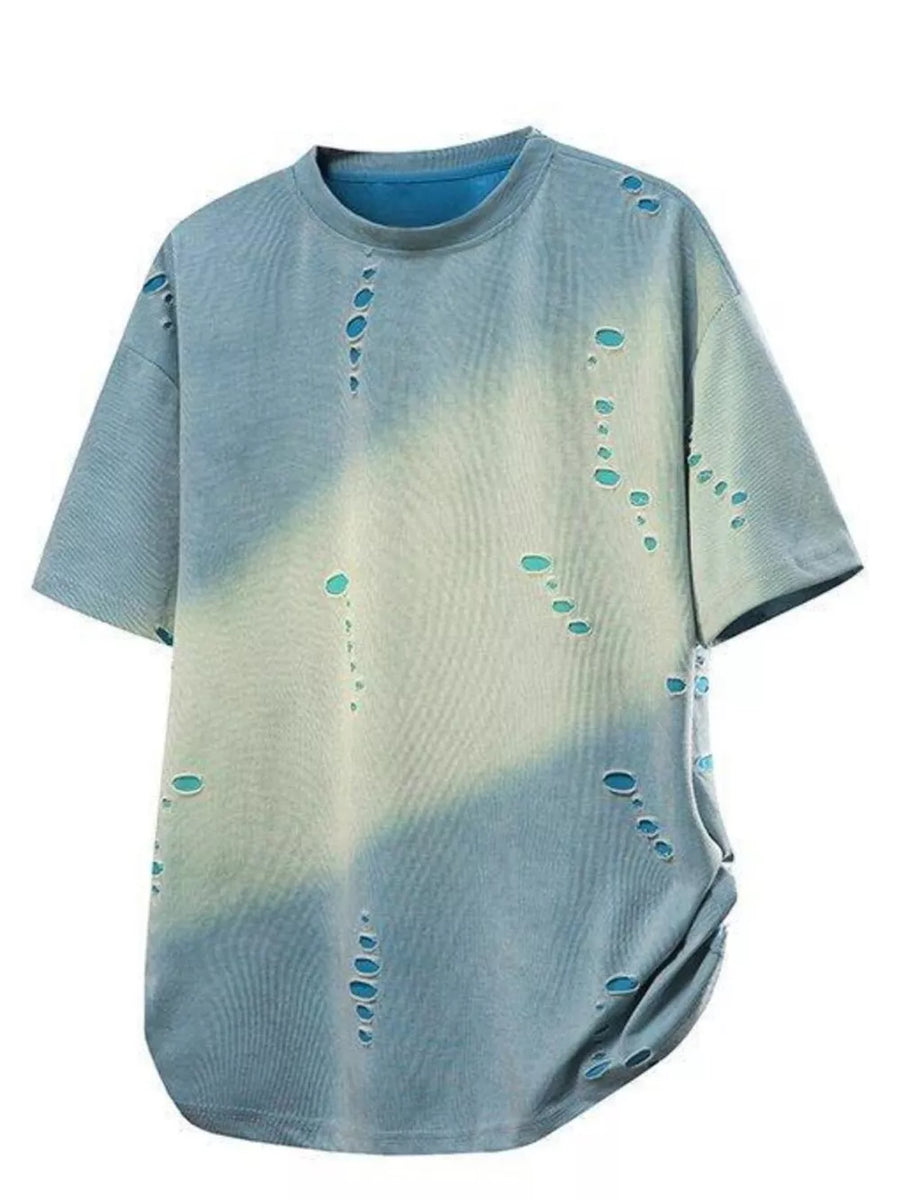 Oversized distressed t-shirt in Air Force Blue with a faded wash and ripped details.