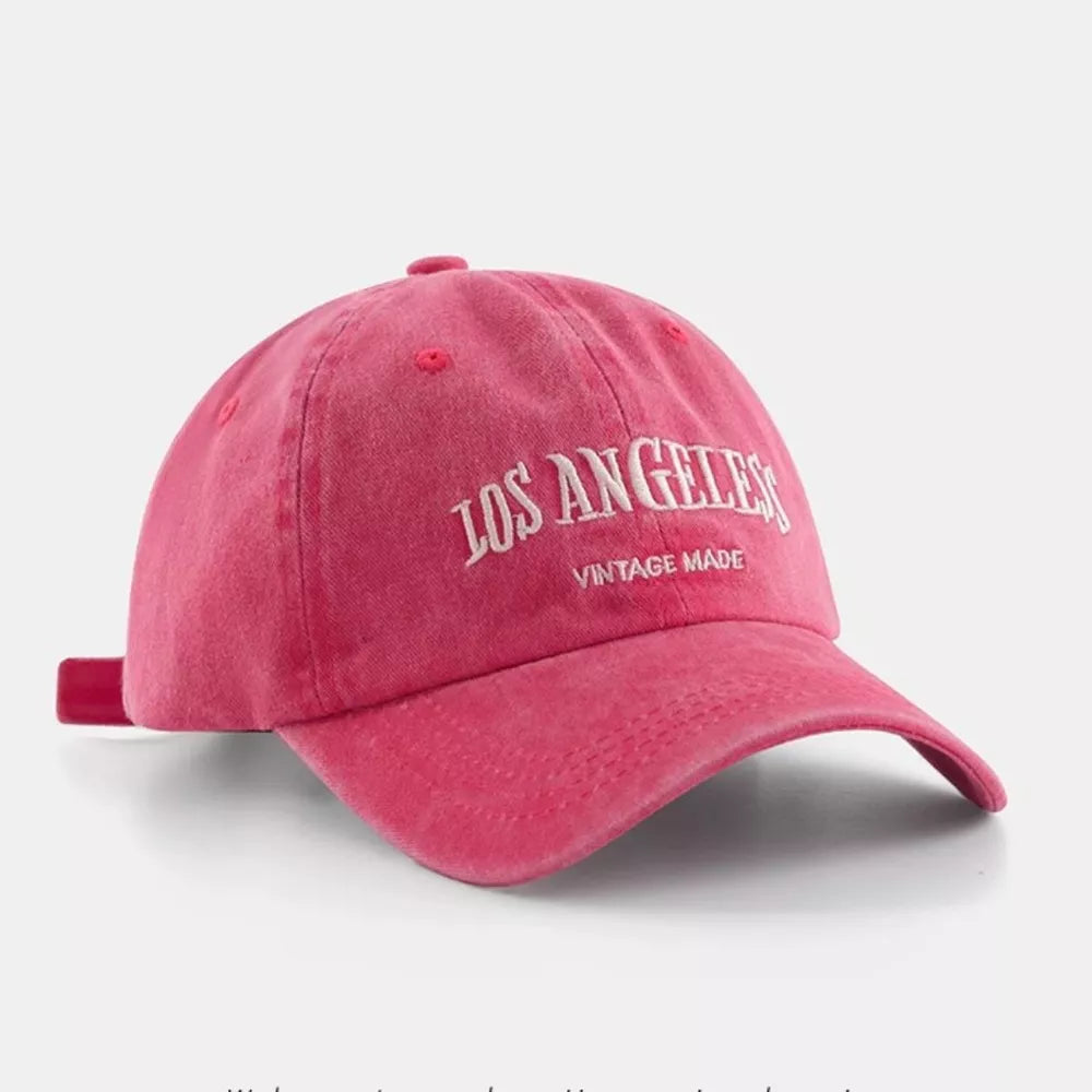Pink baseball cap with embroidered Los Angeles Vintage Made text