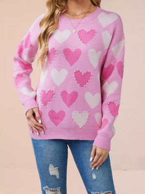 pullover sweater featuring heart in ivory with 50% Viscose, 28% Polyester, 22% Polyamide Care instructions: Machine wash
