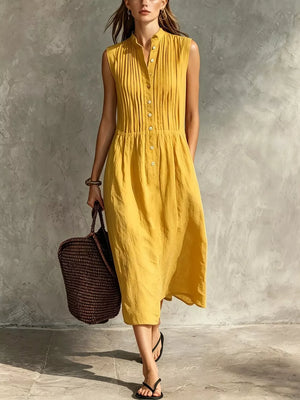 Sleeveless Button Front Midi Dress Plus Size in Pink