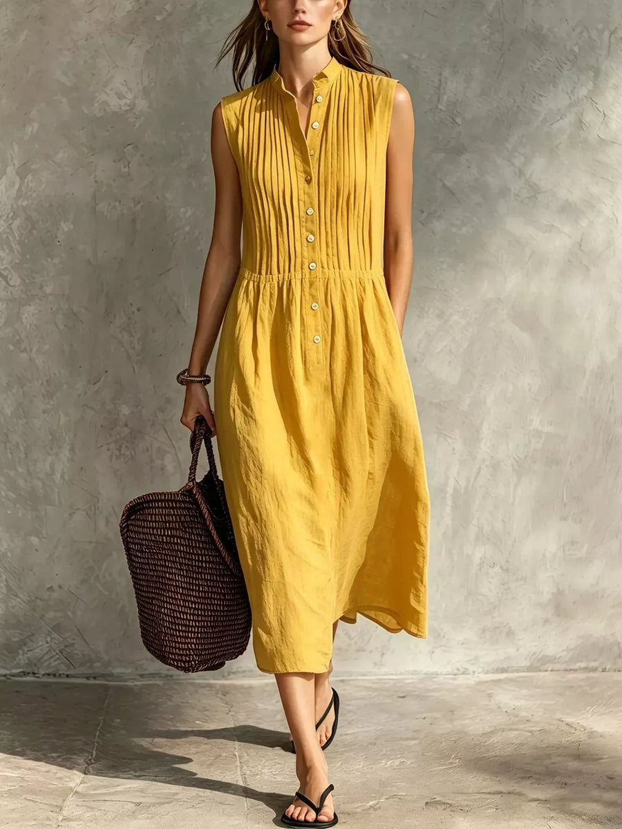 Sleeveless Button Front Midi Dress Plus Size in Pink