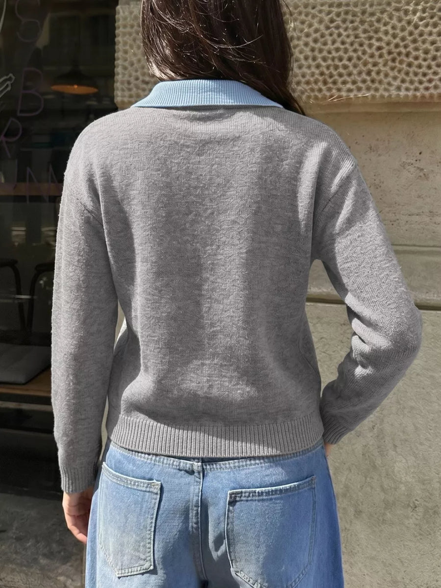 Contrast Collar Dropped Shoulder Sweater option 5