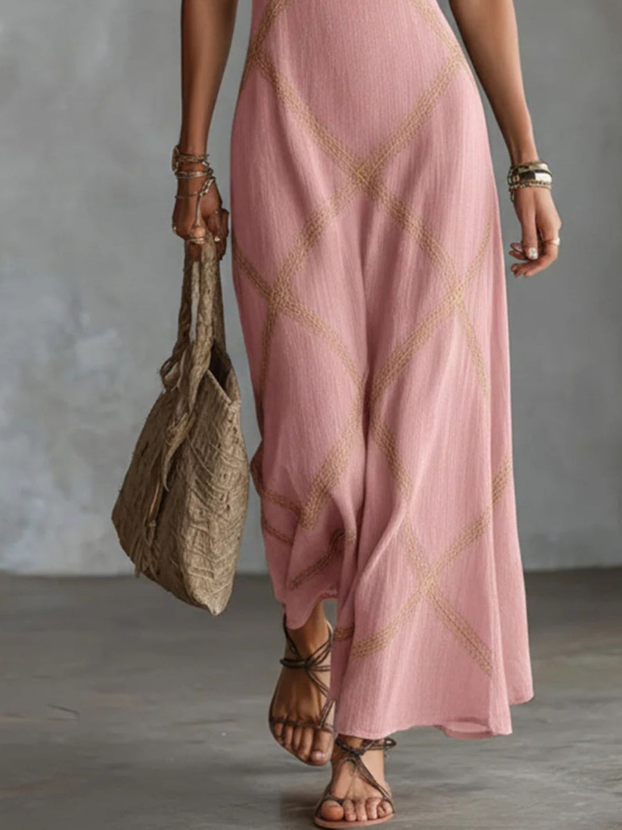bohemian maxi dress in gold with square neck