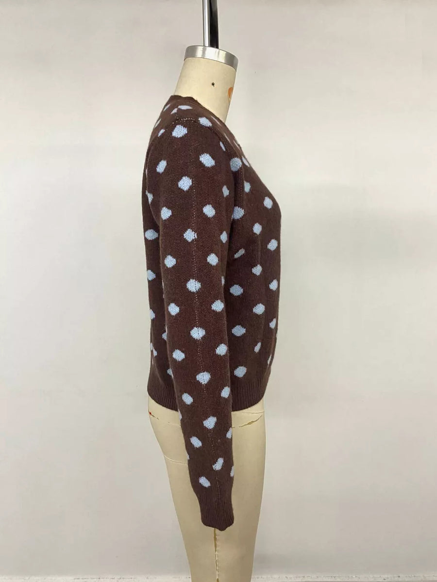 Brown regular cardigan with round neck