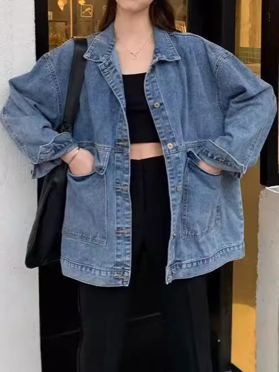 Denim Care instructions: Hand wash cold denim jacket in Blue with oversized silhouette