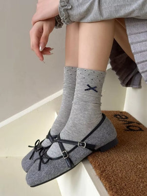 socks in Gray with polka dot and ribbed cuff