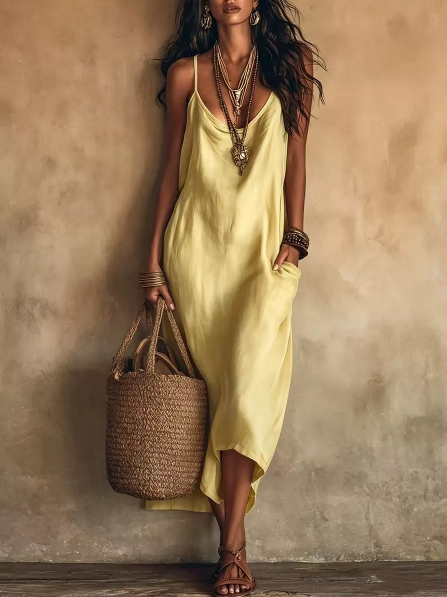 bohemian midi dress in Copper with cowl neck