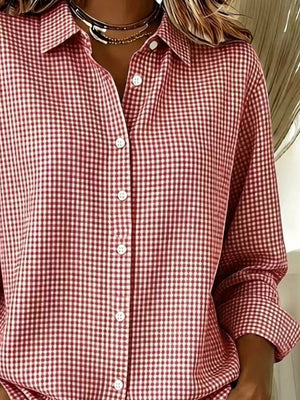 Red Plus Size Plaid Button Up Long Sleeve Shirt