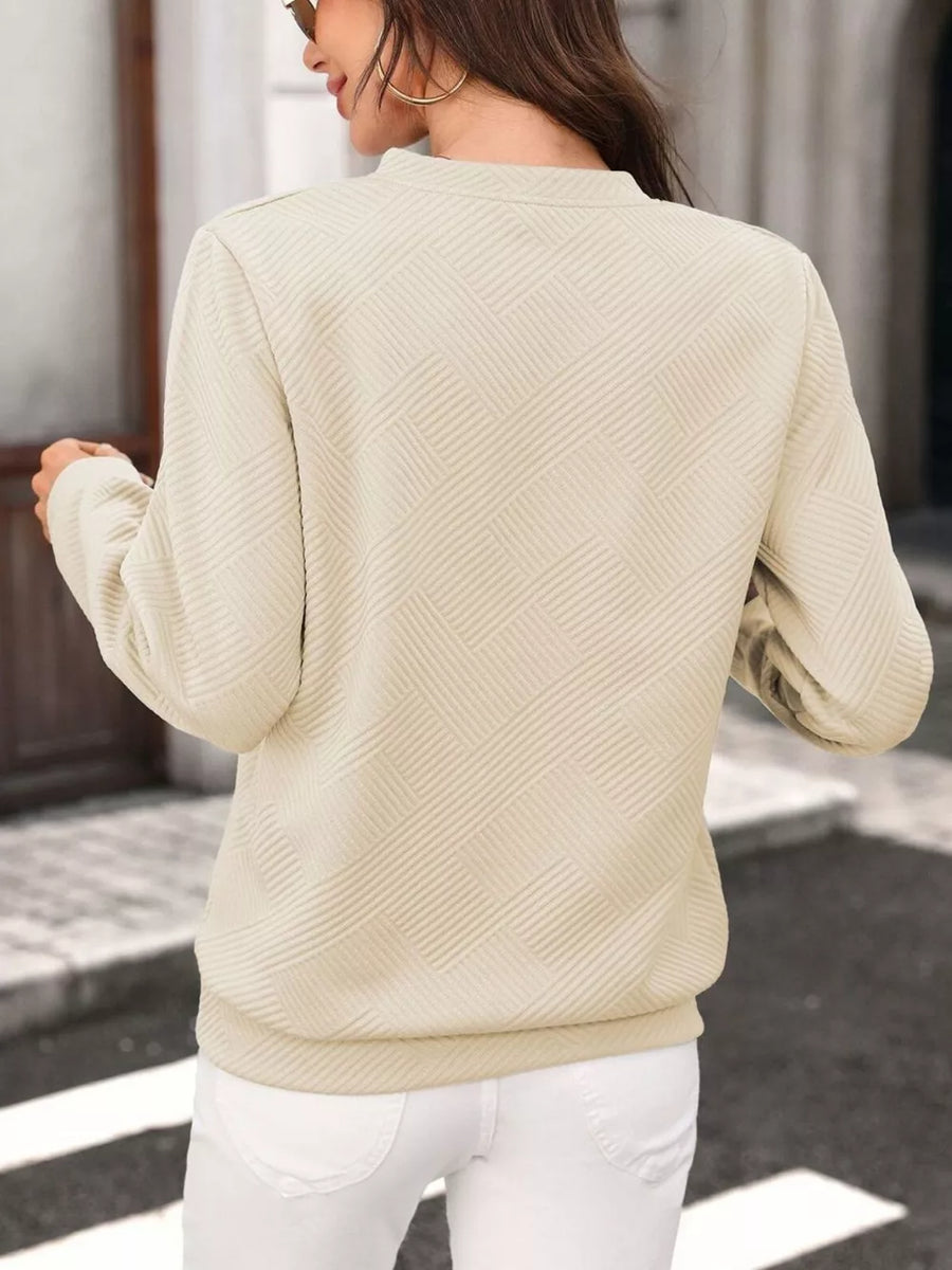 Textured Quarter-zip Sweatshirt in Army Green with zipper