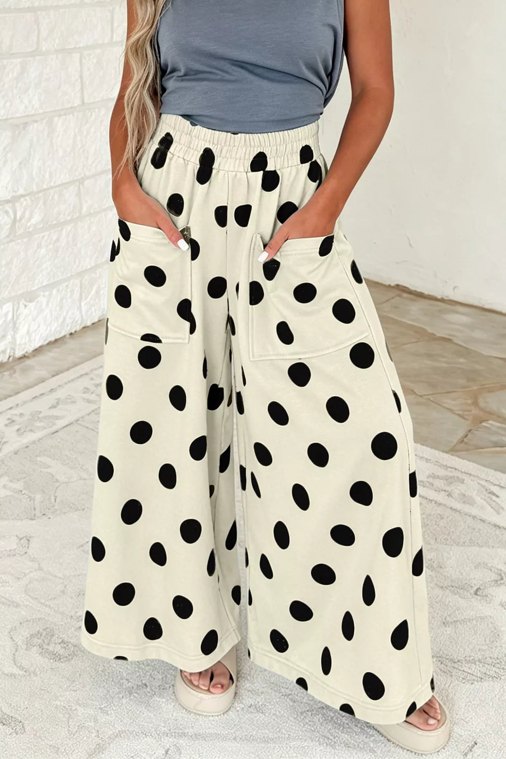Dust Storm Polka Dot Wide Leg Elastic Waist Pants