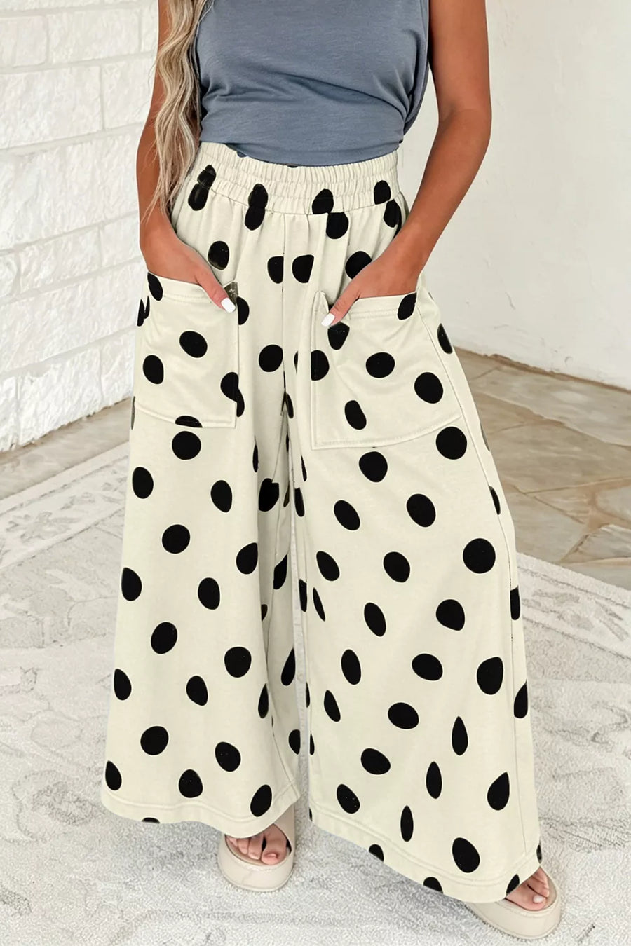 Dust Storm Polka Dot Wide Leg Elastic Waist Pants