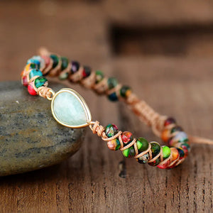 Macrame bracelet with teardrop stone and colorful beads