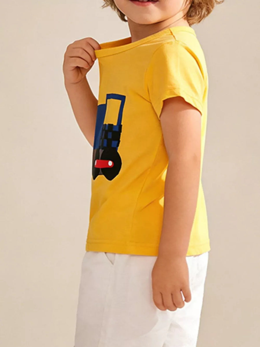 Playful train graphic toddler t-shirt with cotton fabric