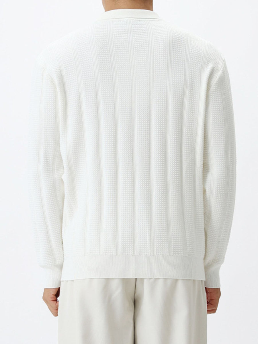 Black zip-up sweater with quarter-zip and ribbed