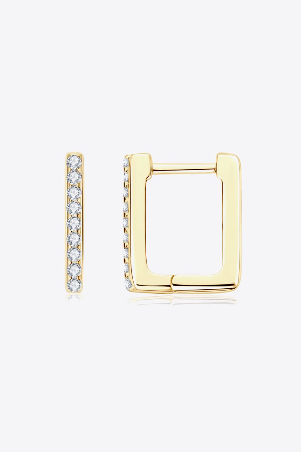 Gold pavé square hoop earrings with clear stones