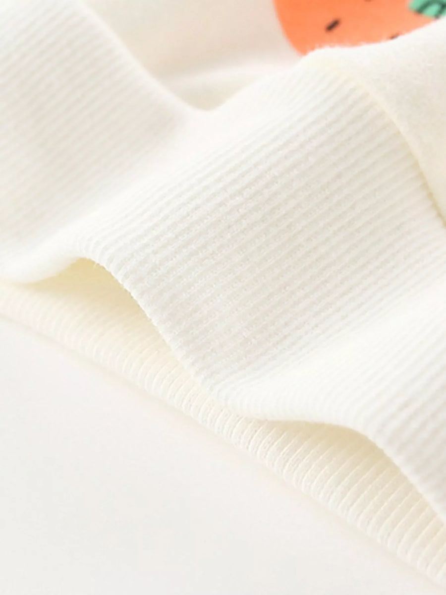 Children's cream cotton blend crew neck sweatshirt with ribbed texture detail.