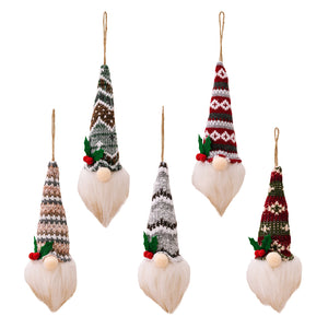 Illuminated gnome ornaments in Style A, B, C, D, E with knitted hats and white beards.