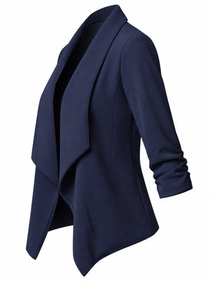 Full Size Open Front Drape Blazer 3/4 Sleeves in Green with ruched
