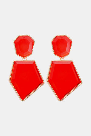 Red resin facet drop earrings with gold trim