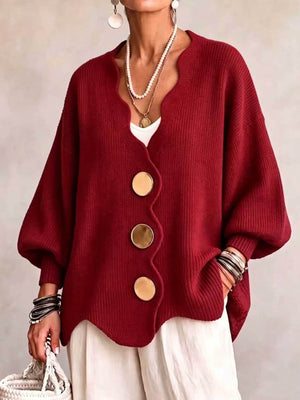 Light Gray cardigan with hip-length and button-front