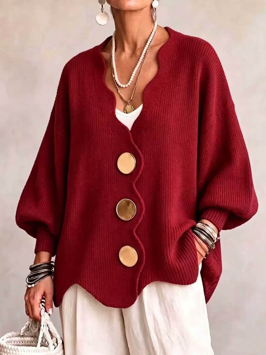 Light Gray cardigan with hip-length and button-front