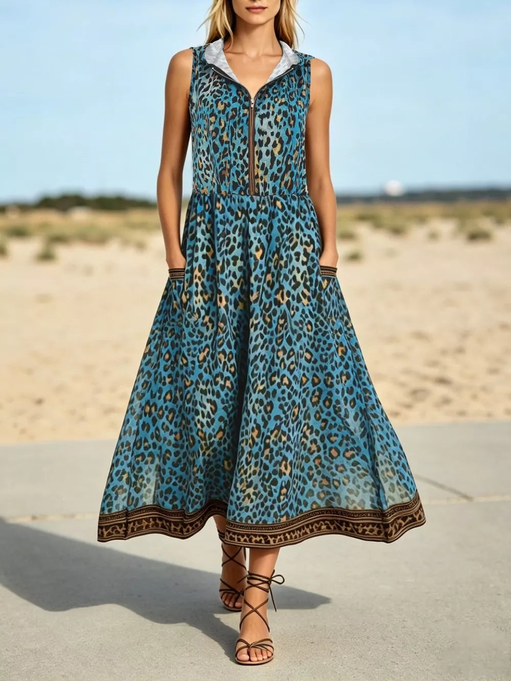 maxi dress featuring leopard in black with 100% polyester Care instructions: Machine wash cold texture