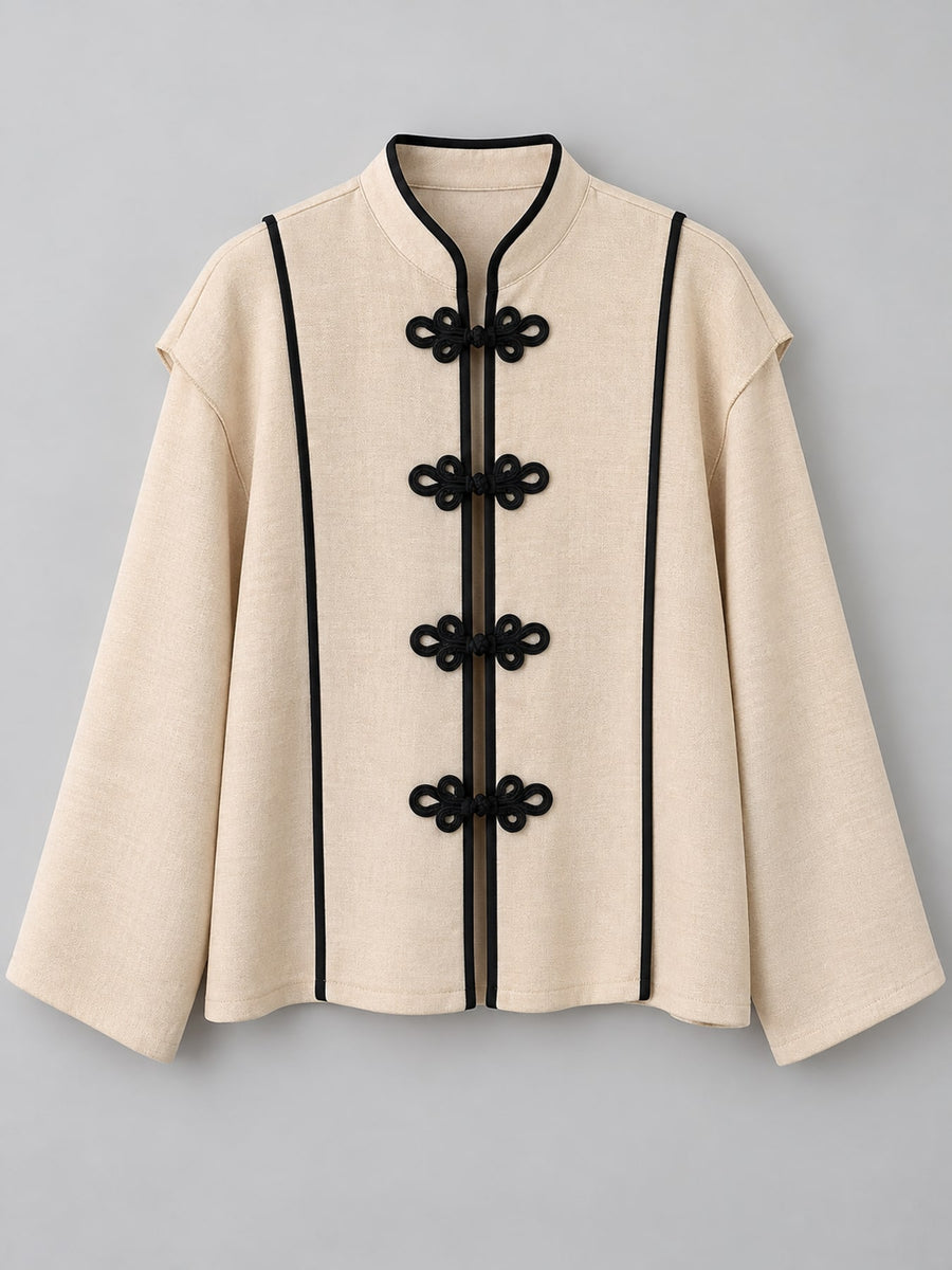 Dark Gray relaxed blouse with mandarin collar