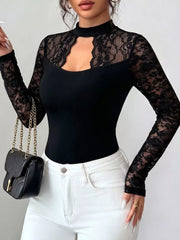 Black with Lace Trim Cutout Front Top