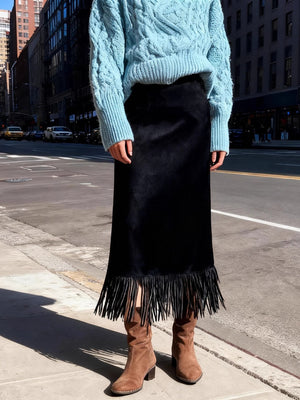 midi skirt in Dark Gray with high-waisted and midi