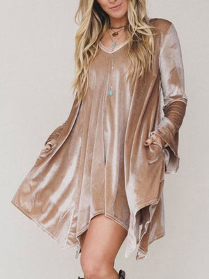 mini dress in camel featuring pocketed and A-line fit