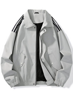 Men's Plus Size Striped Zip Up Jacket in Black