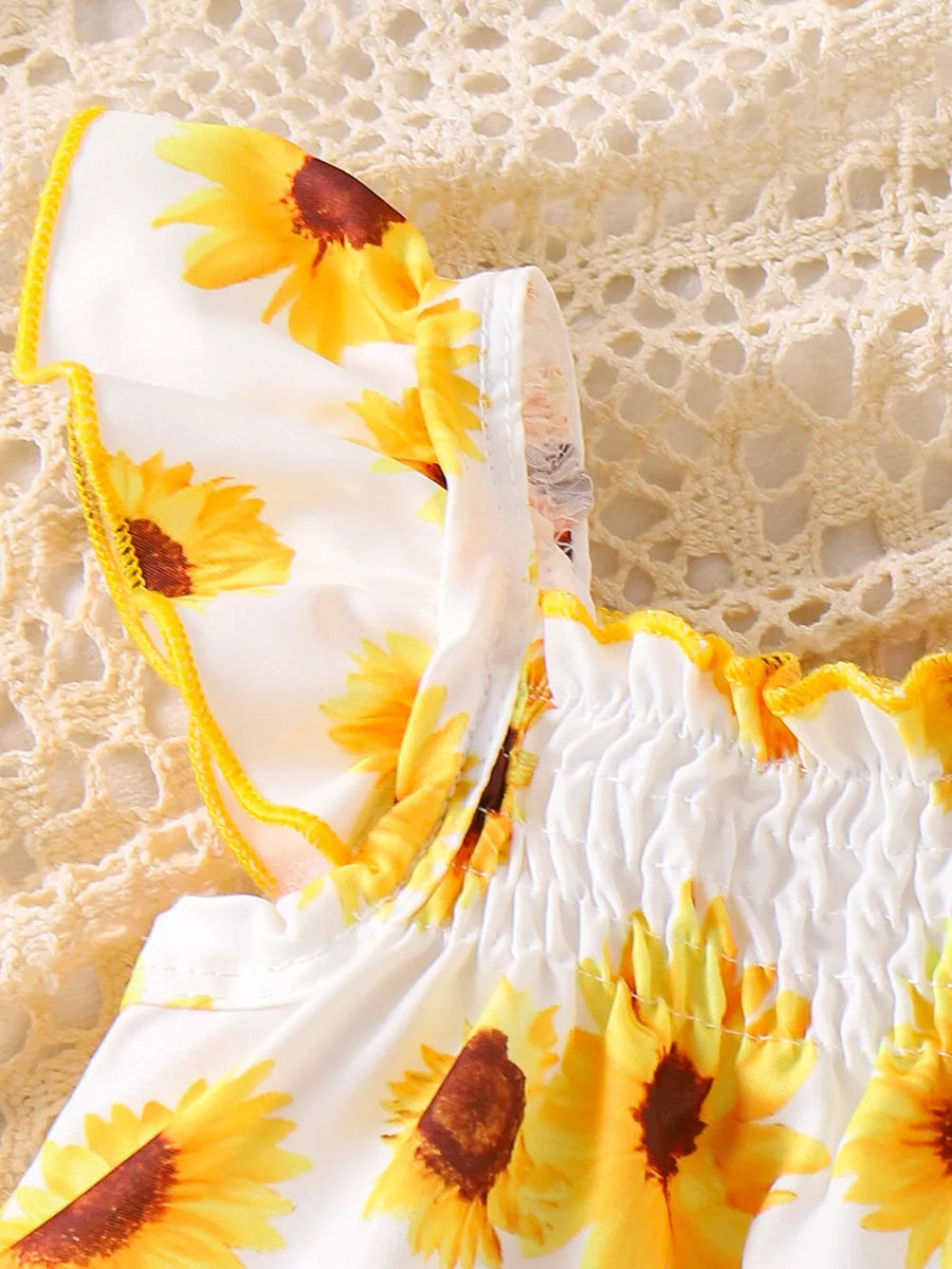 Shell with Children's Ruffled Printed Tank And Shorts Set