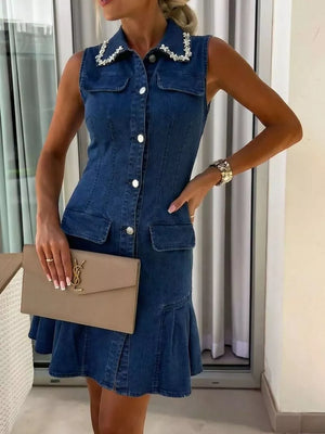 95%cotton, 5%spandex Care instructions: Machine wash cold shirt dress in Dark Blue with A-line silhouette