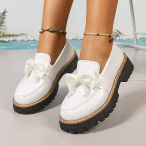 Round Toe Platform Loaferss in White with round toe