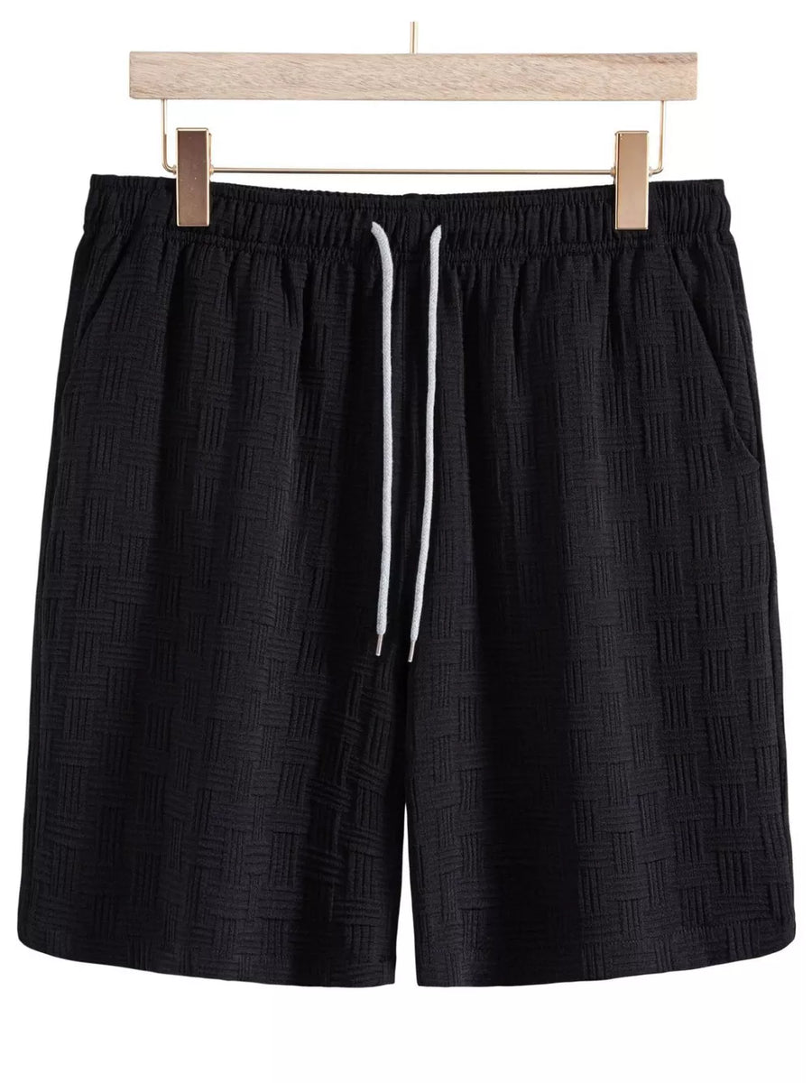 White with Men's Textured Drawstring Shorts