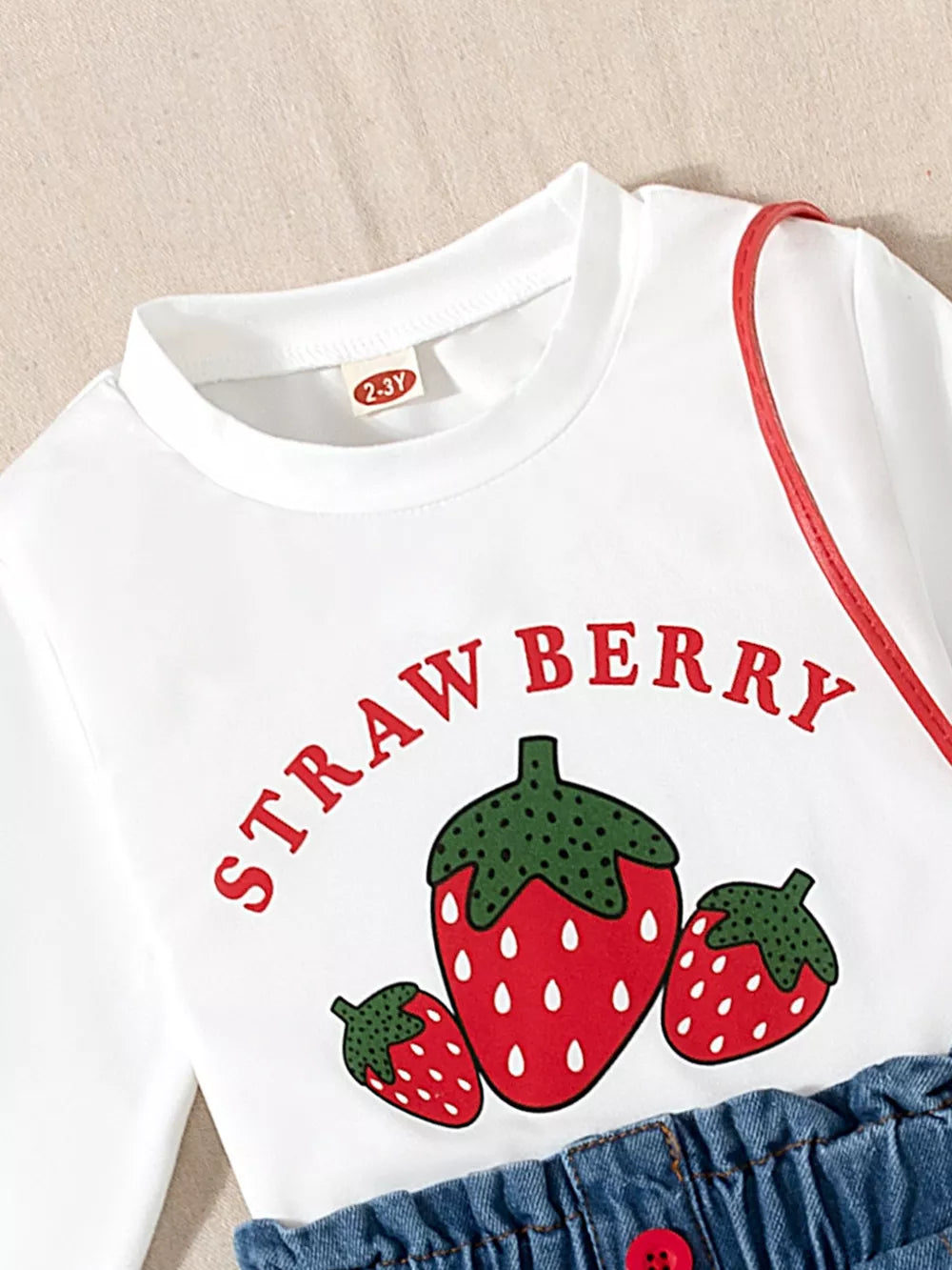 Children's Strawberry Long Sleeve Top And Jeans Set in White