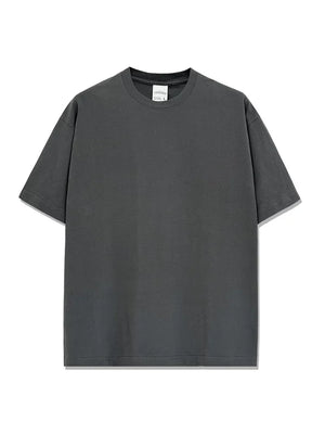 Oversized crew neck t-shirt in gray with acid wash effect and short sleeves.