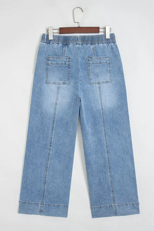 wide-leg jeans in light blue with drawstring waist and ankle-length