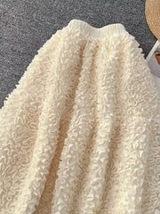 Elegant 3d Lace Trim High-waist Midi Skirt in Apricot