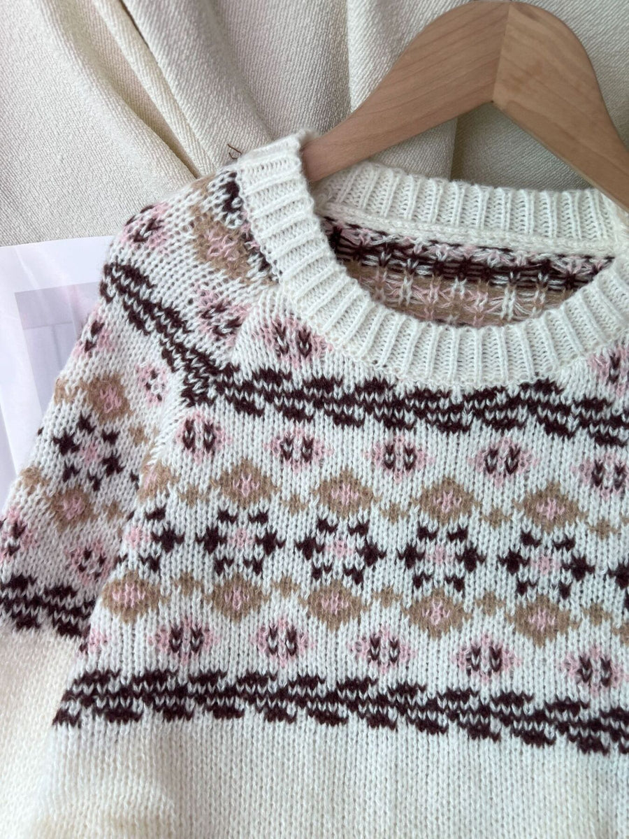 classic pullover sweater in cream with round neck